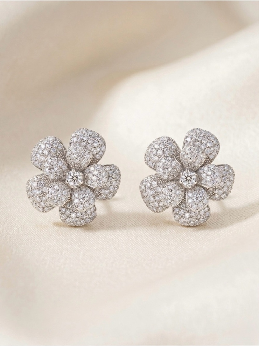 Flower Earrings | White Gold Plated | Swarovski Crystal | Women’s Bridal Jewelry